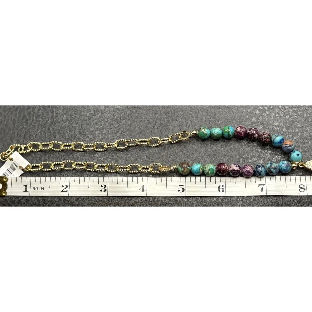 Love Lisa Gemstone Beaded Necklace Dyed Green Crystal Pendant Blue Purple 16